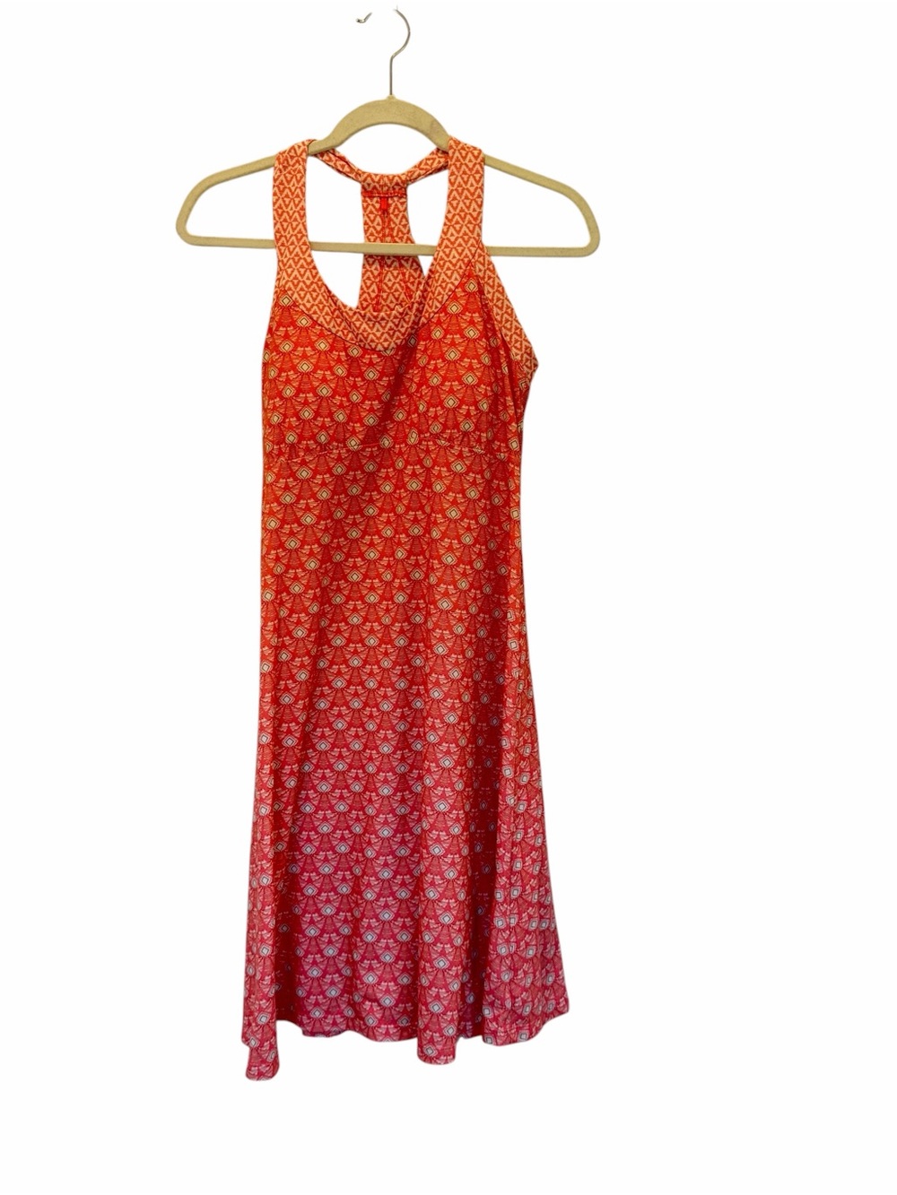 Prana Cali Dress Coral Peach Geometric Pattern Summer Resortwear Coastal Sz Med
